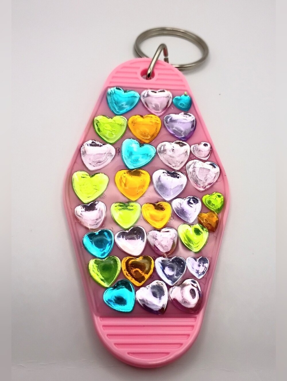 Pink Gemstone Heart Keychain Motel Key Tag